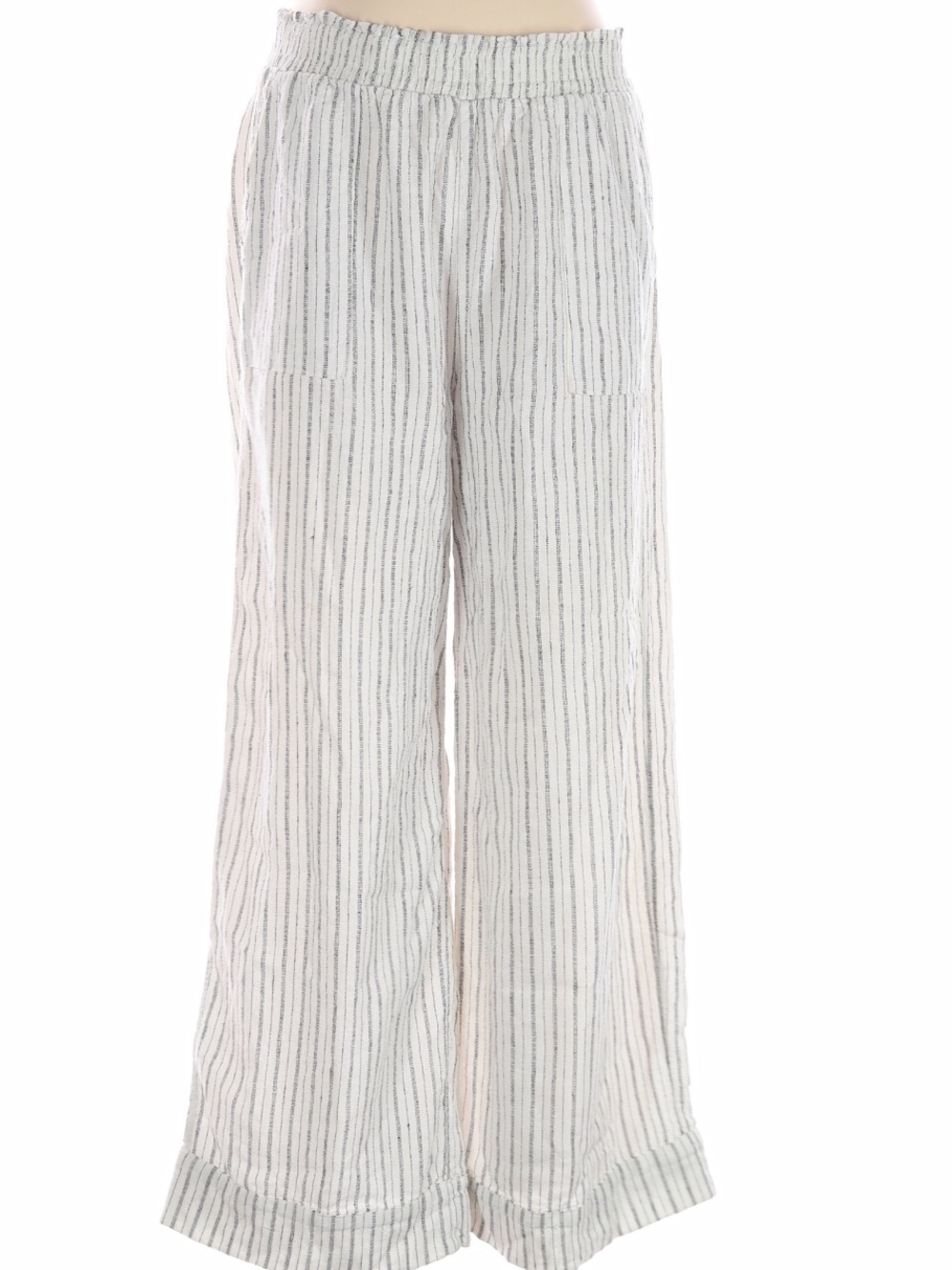 Time and Tru Striped Wide Leg Pant Cream and Black Size Med Elastic Waist Pullon - Picture 4 of 7